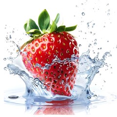 Fresh strawberry in water splash on white background