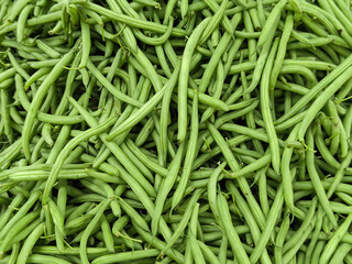 green beans displayed in the supermarket, green beans concept