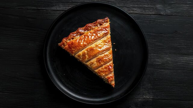 Slice of Galette des Rois on Black Plate