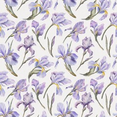 Floral seamless pattern. Irises background. Fabric ornament.