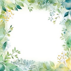 Naklejka premium Leaves and flowers frame background with space for text, design. Invitation and greeting cards. Copy space. Botanical elegance. Aesthetic appearance. Cozy atmosphere