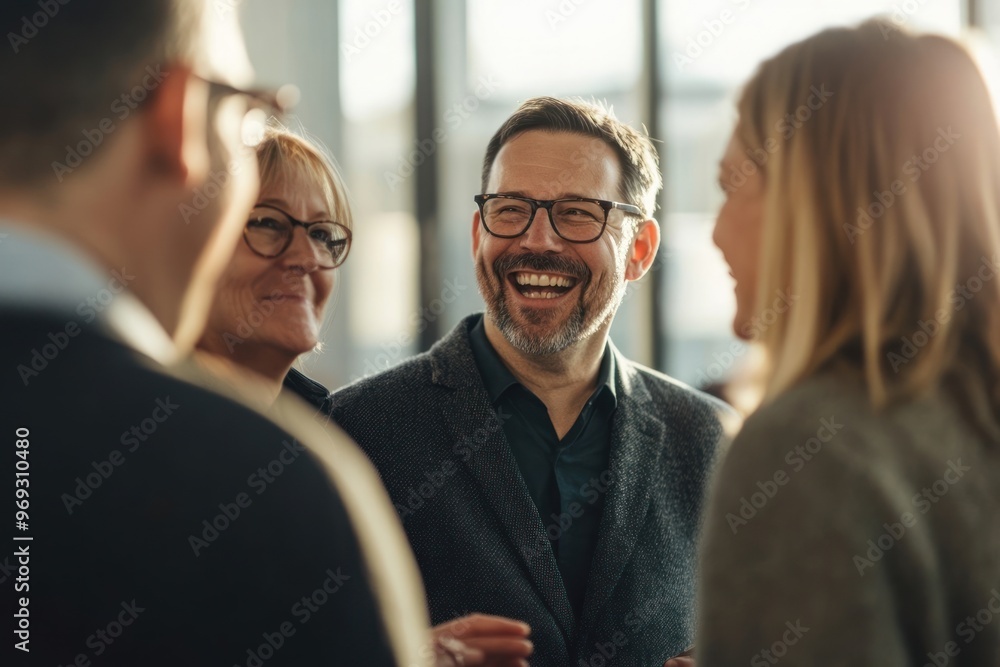 Poster Business people are smiling and chatting person happy human.