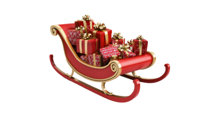 Christmas sleigh with wrapped presents isolated on transparent background
