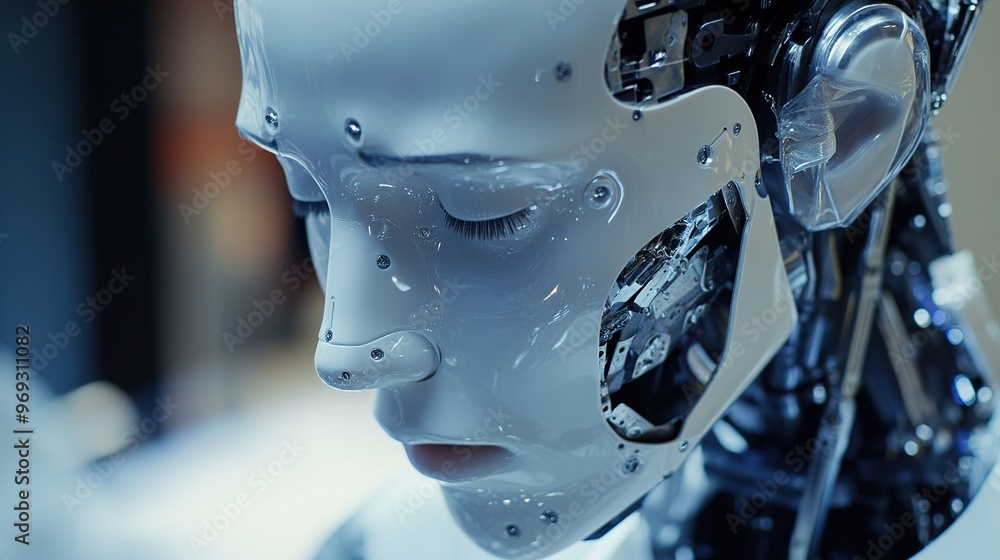 Poster a close-up of a humanoid robot performing complex tasks