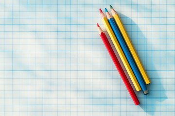 Obraz premium Pencils and eraser on blank Graph paper sheet background Copy space Template Mock up with generative ai