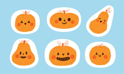 Happy Halloween pumpkins element set. Cute pumpkins for scrapbooking, greeting card, party invitation, poster