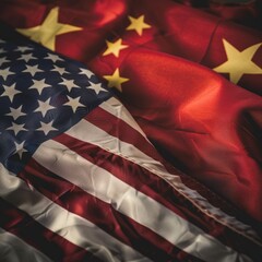 Close-Up View of an American and Chinese Flag