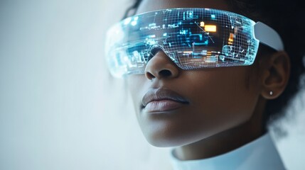 Wearable technology that provides live sports analytics: A person wearing a futuristic device that delivers real-time data on sports performance.