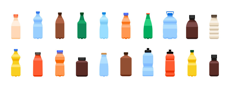 Plastic bottle icon set. Flat style. Vector