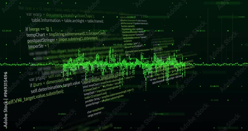 Poster Animation of data processing and diagrams over black background