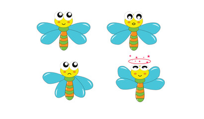 set of cartoon grasshopper.simple and cute grasshopper. set of a bird.
