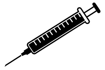 Syringe injection icon, Syringe with needle, Syringe silhouette vector
