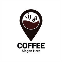 Coffee Beans Location Logo. Coffee Pin Point Element Vector Illustration. Hot Coffee Google Map Navigation Icon Logo For Coffee Shops or Restaurants. 