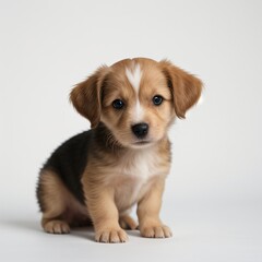 cute Adorable Puppy Sitting on white background