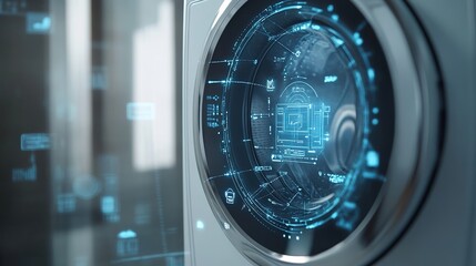 A close-up of an IoT-enabled washing machine being controlled remotely