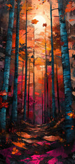 Fototapeta premium Golden Autumn Forest with Sunbeams Filtering Through the Trees 