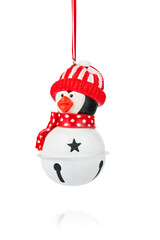 Christmas snowman penguin bells ornaments isolated on white background with clipping path. Design element.