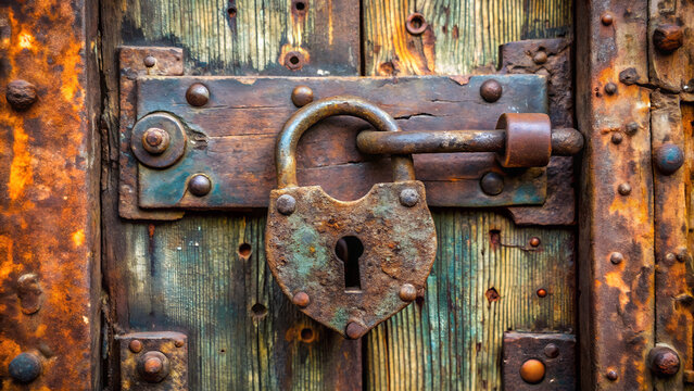 old rusty lock on an iron door