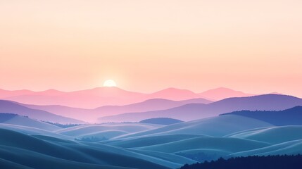 A serene sunrise over rolling hills with soft pastel colors and a gentle morning light, creating a peaceful and uplifting wallpaper for starting the day.