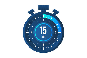 The 15 minutes stopwatch vector icon Stopwatch icon in flat style on a PNG background