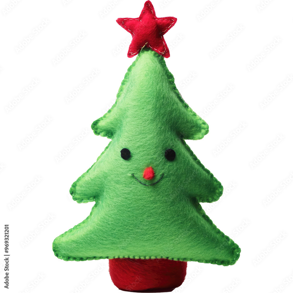 Wall mural christmas tree cute felt toy face smile cartoon decorated with red star