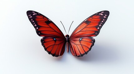 Obraz premium A vibrant orange butterfly with intricate patterns, beautifully poised against a neutral background, showcasing its delicate wings.