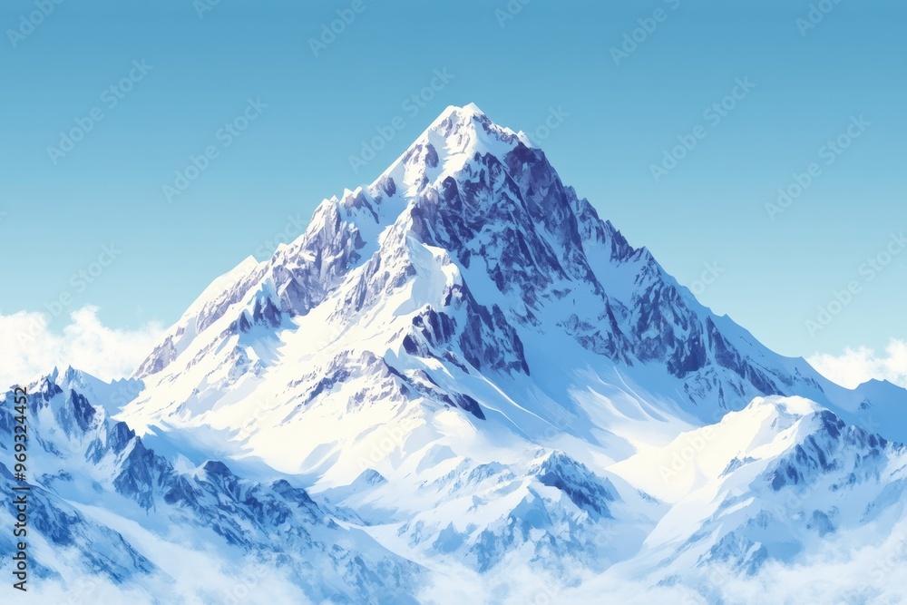 Aufkleber retro 8-bit mountain peak with snowcaps under open sky - nostalgic pixel art landscape for copy spac