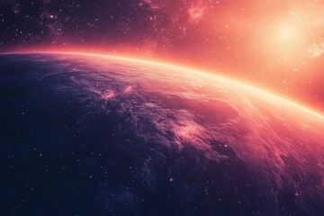 Obraz premium Retro 8-Bit Space Exploration with Colorful Planet in the Cosmos - Copy Space Included for Text Overlay