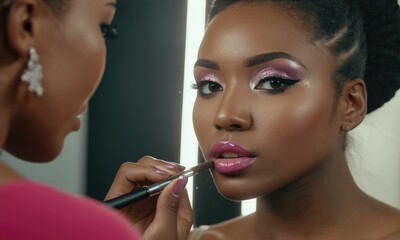 Processes of makeup model with in the beauty salon, up close
