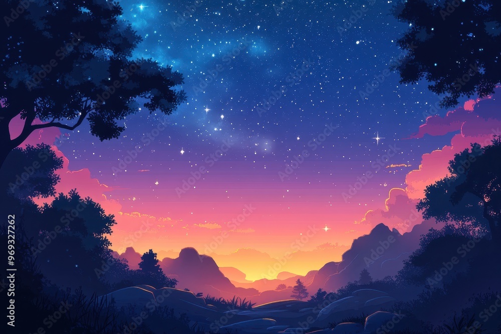 Poster retro 8-bit space shooter game background with clear sky for text overlay