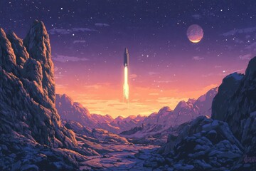 Retro 8-Bit Space Shooter Game Background with Clear Sky for Text Overlay