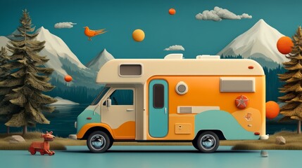 Obraz premium Traveling camping using a camper van to beautiful destinations around the world. 