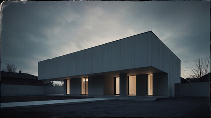 Fototapeta premium Luxury modern residence building - family villa house with a futuristic design, dark mood exterior