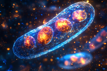 3D illustration of glowing bacteria in the human body