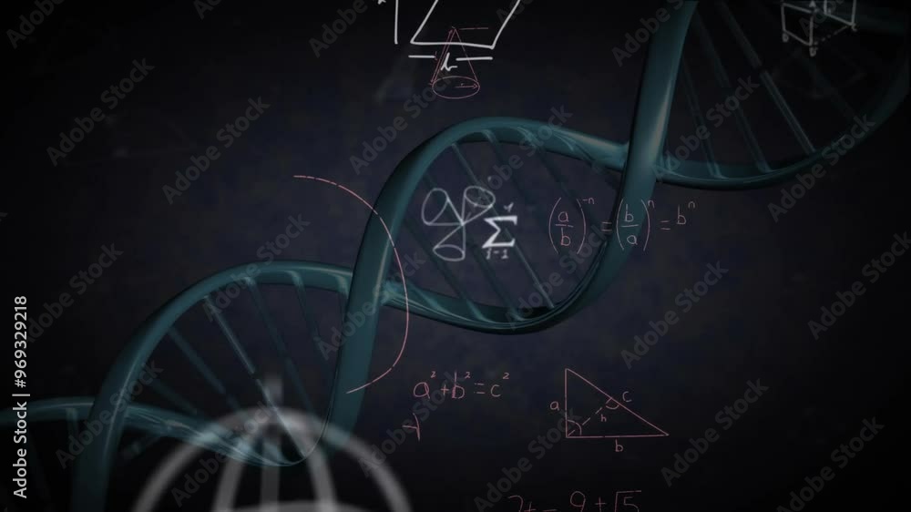 Sticker Animation of mathematical equations over dna strand on black background