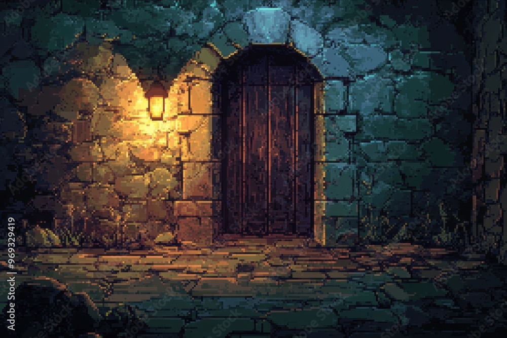 Aufkleber pixelated dungeon with traps and copy space wall for design mockups