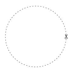 scissors on dashed line circle shape, dash line and scissors, dash outline and scissors