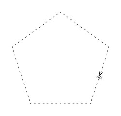 scissors on dashed line pentagon shape, dash line and scissors, dash outline and scissors
