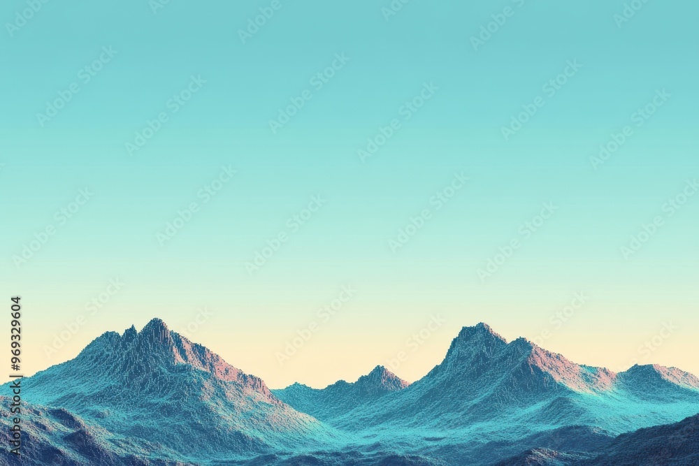 Poster retro pixelated mountain range with blank sky for copy space