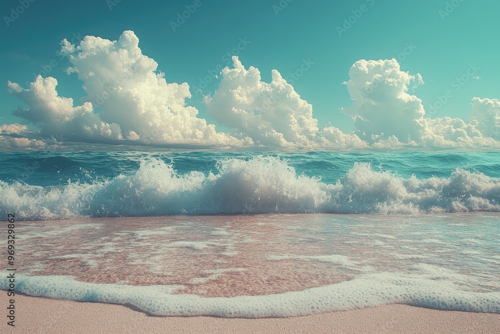 Aufkleber pixelated waves on retro beach with copy space - nostalgic summer scene for design projects