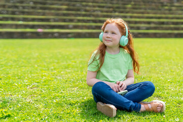 A Serene Afternoon of Music and Relaxation in a Lush Green Park With a Thoughtful Young Girl