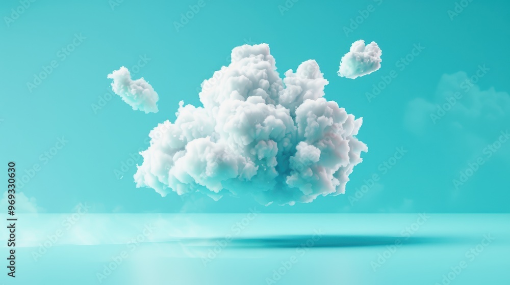Poster explore surreal cloud computing with floating applications transforming into ethereal cloud formatio