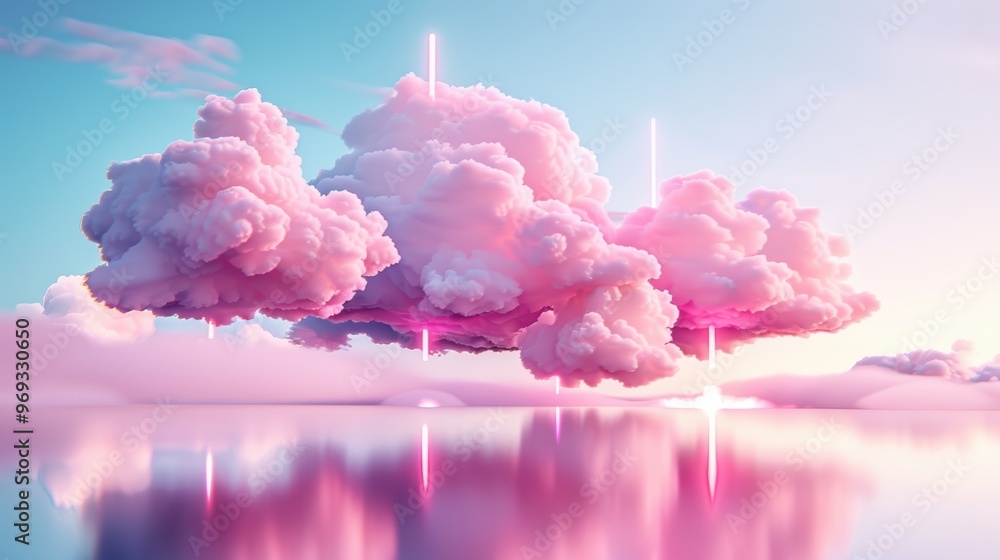 Poster create captivating images of cloud applications with surreal icons and interfaces merging seamlessly