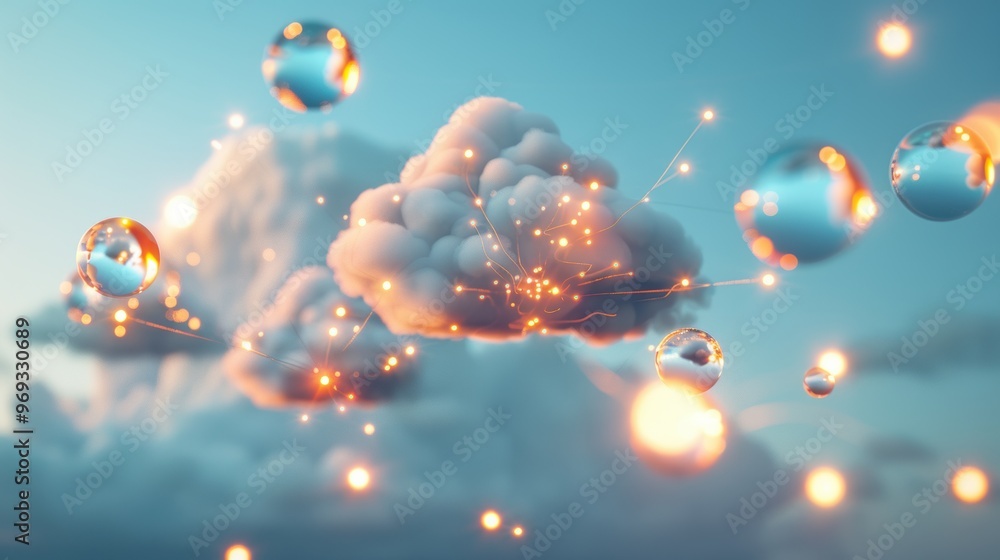 Poster transform your photography with surreal compositions of cloud applications visualized as glowing, in