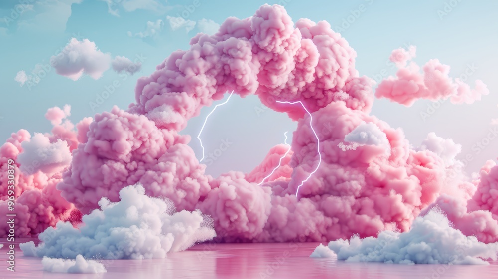 Poster create captivating images of hybrid and multi-cloud setups with surreal data streams weaving through