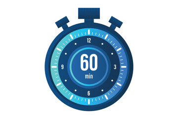 The 60 minutes stopwatch vector icon Stopwatch icon in flat style on a white background, time for stopwatch