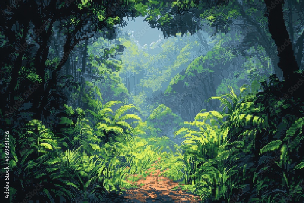 Poster digital jungle fantasy - abstract pixelated vines in clear background for copy space