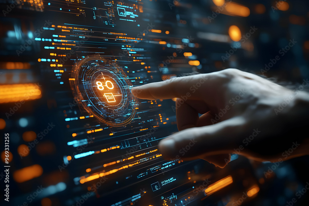 Poster programmer accesses secure data center - illustration