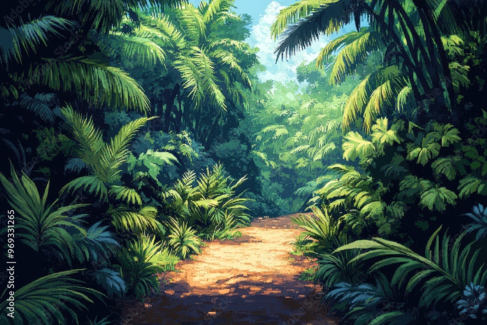 Poster digital jungle - abstract pixelated background with vines and clear copy space for design concepts