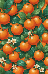 Seamless Floral Pattern. Orange Fruits Background.